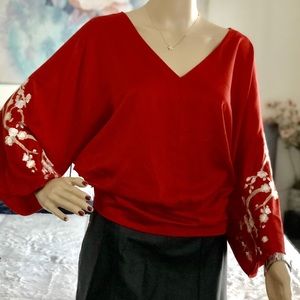 Red Blouse with embroidered flower